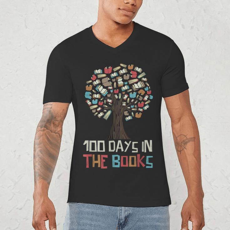 100 Days In The Books Tree Reading Teacher Student 100th Day Men's V-Neck T-Shirt 100 Days In The Books Tree Reading Teacher Student 100th Day Men's V-Neck T-Shirt