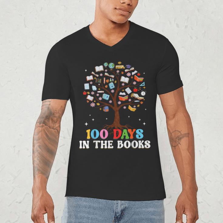 100 Days Of School 100th Day In The Books Reading Teacher Men's V-Neck T-Shirt 100 Days Of School 100th Day In The Books Reading Teacher Men's V-Neck T-Shirt