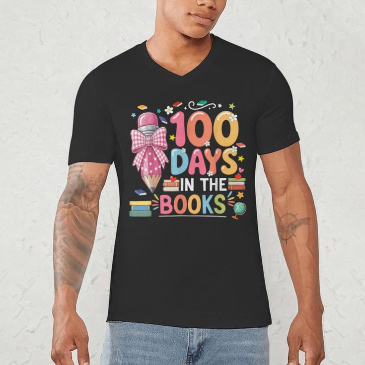 100th Day Of School Teacher Floral 100 Days In The Books Men's V-Neck T-Shirt 100th Day Of School Teacher Floral 100 Days In The Books Men's V-Neck T-Shirt