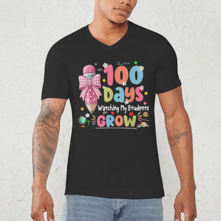 100th Day Of School Teacher Women Floral Books Men's V-Neck T-Shirt