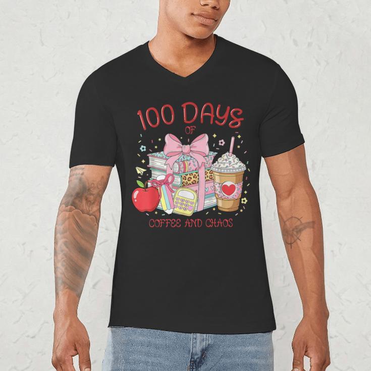 100th Day Of School Teachers 100 Days Of Coffee Chaos Books Men's V-Neck T-Shirt