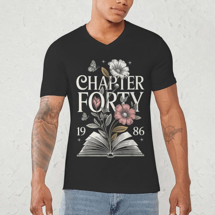 1986 Chapter Forty 40th Birthday Wildflower Book 40 Year Old Men's V-Neck T-Shirt