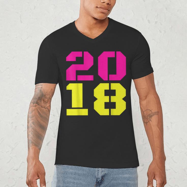 2018 Big Neon Numbers For The New Year Or Graduation Men's V-Neck T-Shirt