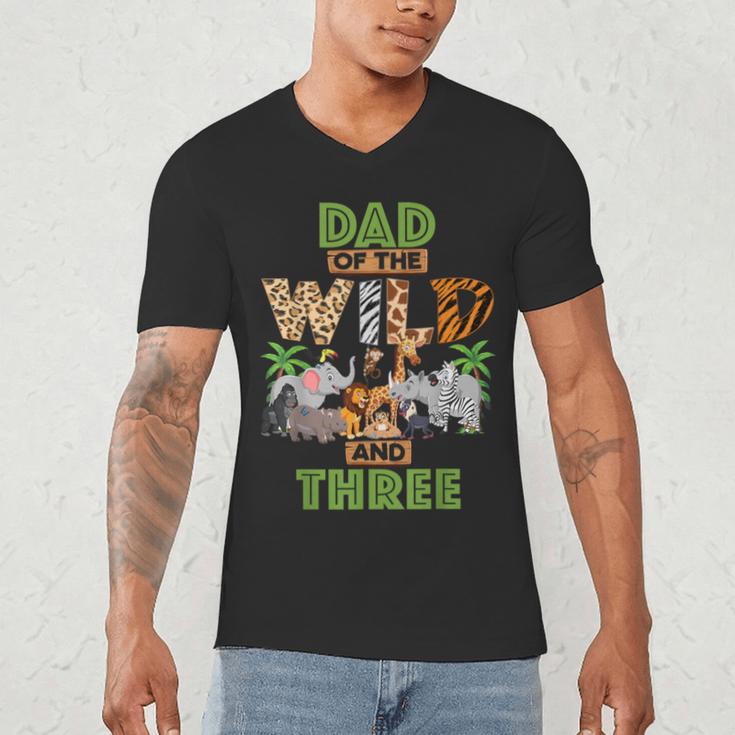 3rd Birthday Zoo Safari Jungle Dad Of The Wild And Three Men's V-Neck T-Shirt 3rd Birthday Zoo Safari Jungle Dad Of The Wild And Three Men's V-Neck T-Shirt