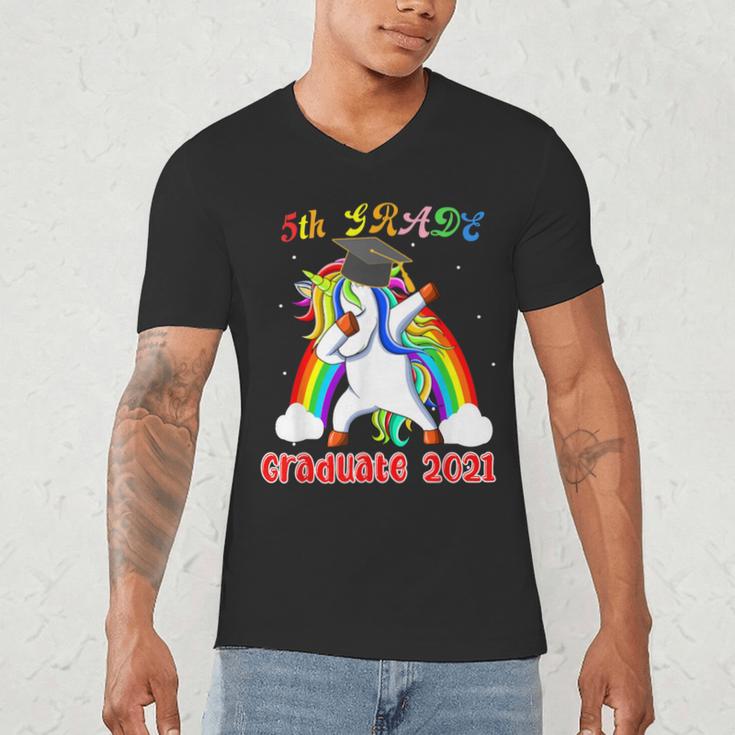 5th Grade Graduate Class 2021 Dabbing Unicorn Graduation Men's V-Neck T-Shirt