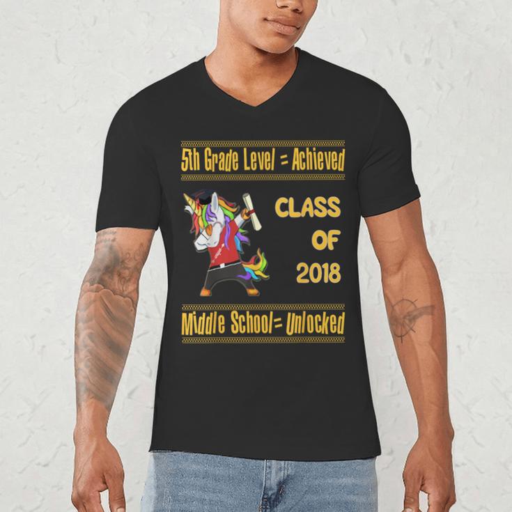 5th Grade Graduation Shirt Dabbing Unicorn Boys Class 2018 Men's V-Neck T-Shirt