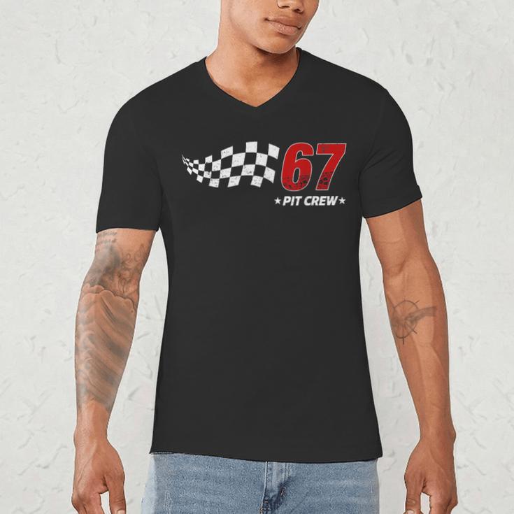 67 Pit Crew Six Seven Racing Birthday Race Car For Dad Mom Men's V-Neck T-Shirt