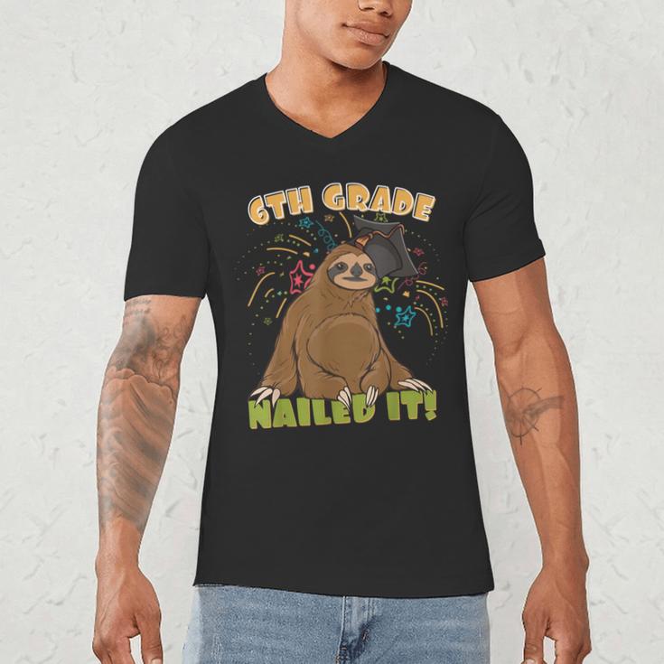 6th Grade Graduation Sloth Nailed It Class Of 2025 Men's V-Neck T-Shirt