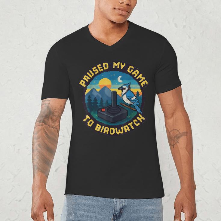 8-Bit Gamer Birder Blue Jay Arcade Nostalgia Nature Men's V-Neck T-Shirt 8-Bit Gamer Birder Blue Jay Arcade Nostalgia Nature Men's V-Neck T-Shirt