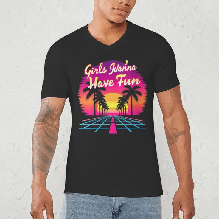 80s Fashion Girls Just Wanna Have Fun 1980s Nostalgia Men's V-Neck T-Shirt