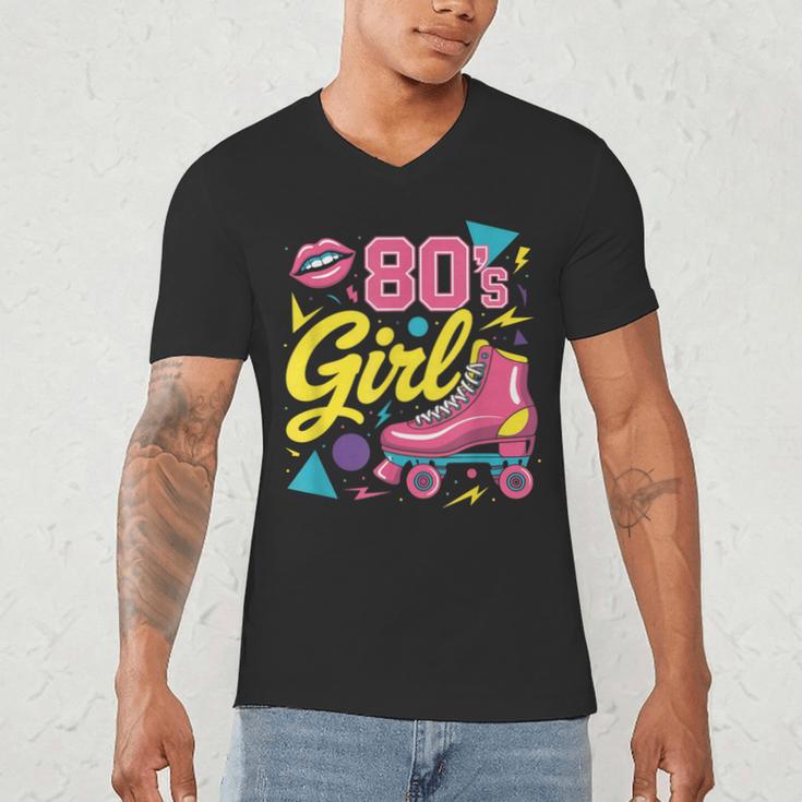 80's Girl Roller Skates Skating Eighties 1980s Nostalgia Men's V-Neck T-Shirt