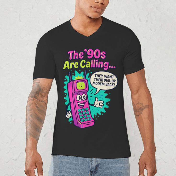 The 90s Are Calling Retro 90s Kid Nostalgia Gag Meme Men's V-Neck T-Shirt