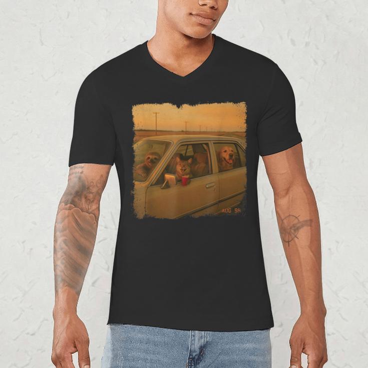 90s Roadtrip Animals Photo Cat Sloth Dog Retro Nostalgia Men's V-Neck T-Shirt