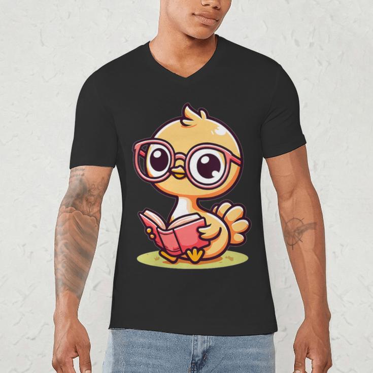 Adorable Book Lover Ostrich With Reading Glasses Cute Men's V-Neck T-Shirt Adorable Book Lover Ostrich With Reading Glasses Cute Men's V-Neck T-Shirt