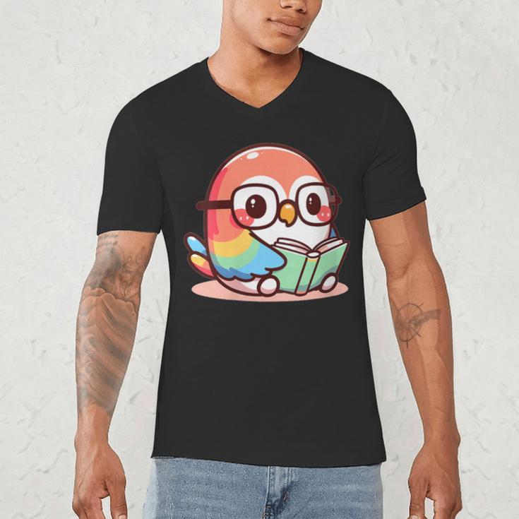 Adorable Book Lover Parrot With Reading Glasses Cute Men's V-Neck T-Shirt