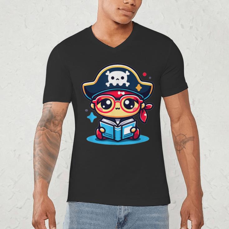 Adorable Book Lover Pirate With Reading Glasses Cute Men's V-Neck T-Shirt