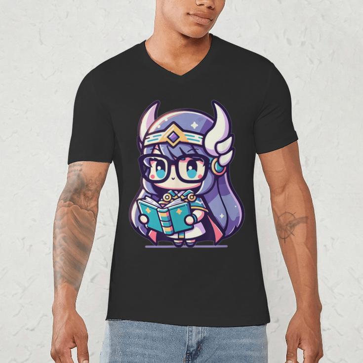 Adorable Book Lover Valkyrie With Reading Glasses Cute Men's V-Neck T-Shirt Adorable Book Lover Valkyrie With Reading Glasses Cute Men's V-Neck T-Shirt