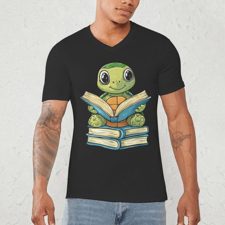Adorable Turtle Reading Books Men's V-Neck T-Shirt