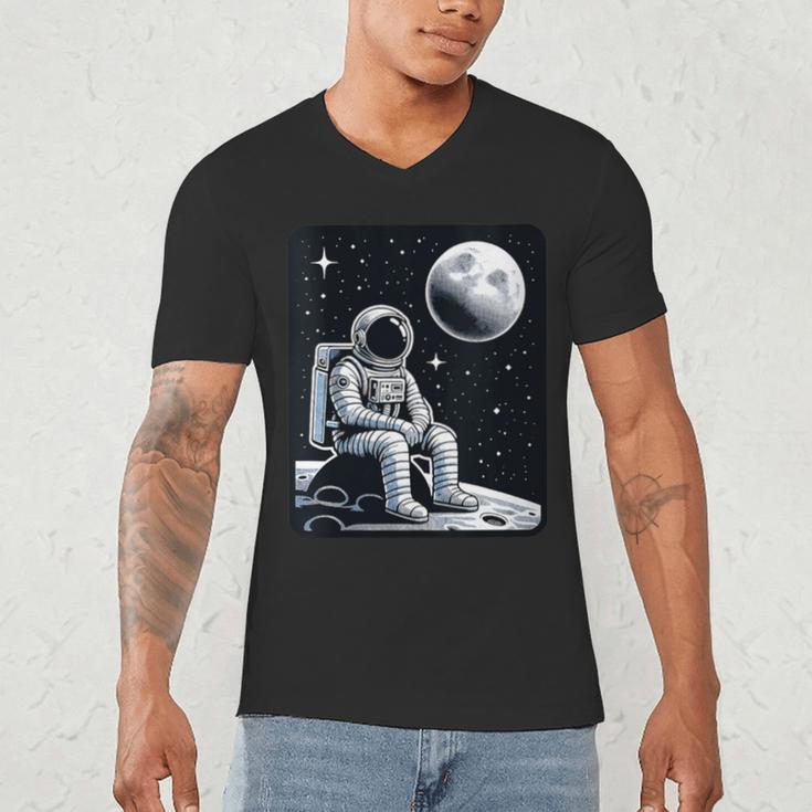 Aesthetic Spaceman Astronaut On The Moon Space Introvert Men's V-Neck T-Shirt