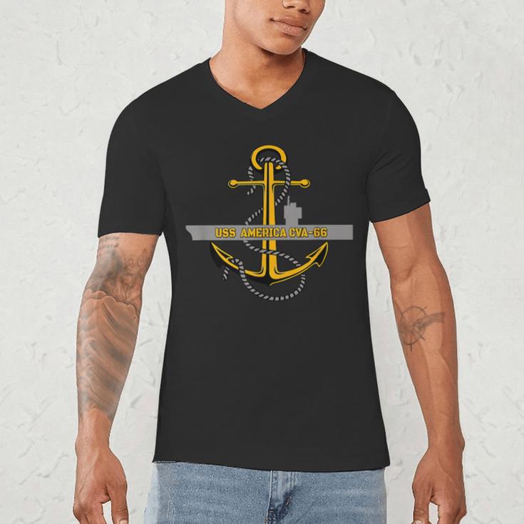 Aircraft Carrier USS America CVA-66 Veterans Day Dad Son Boy Men's V-Neck T-Shirt