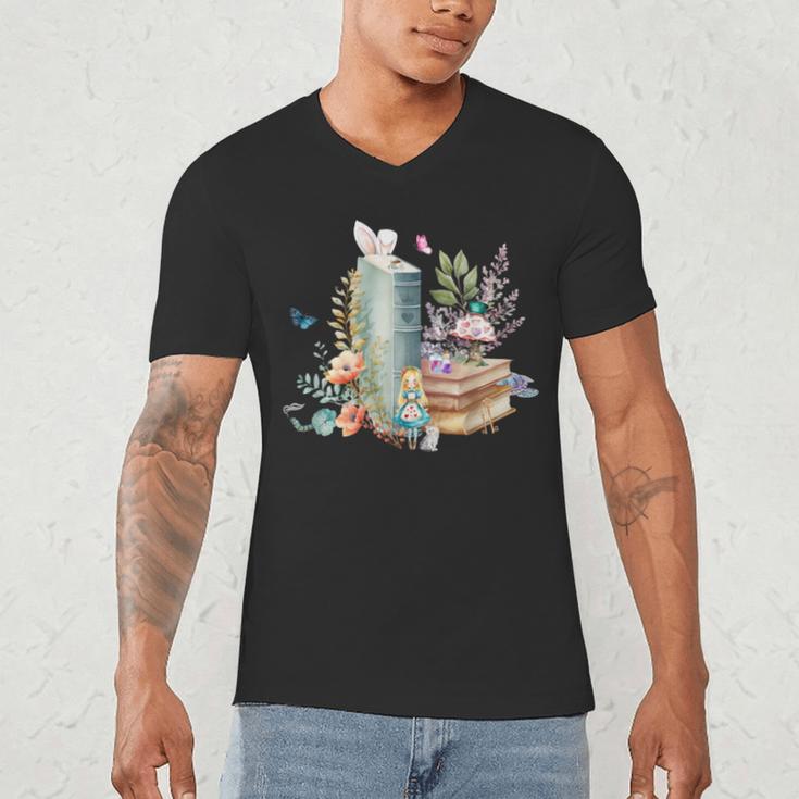 Alice In Wonderland Characters Lewis Carroll Book Lover Men's V-Neck T-Shirt