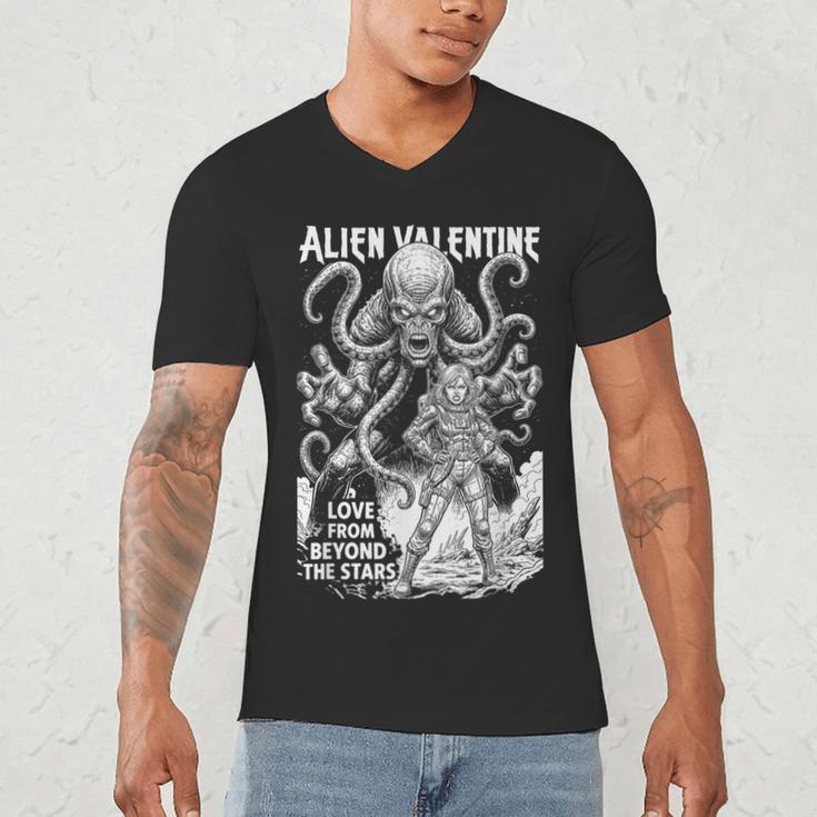 Alien Valentine Science Fiction Vintage Comic Book Men's V-Neck T-Shirt