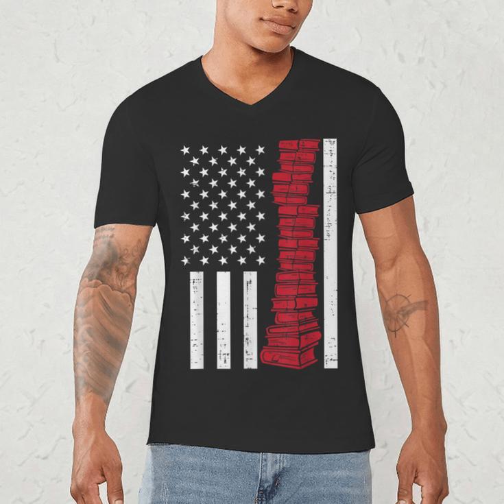 America Flag Read Book Reading Librarian Men Women Kids Men's V-Neck T-Shirt