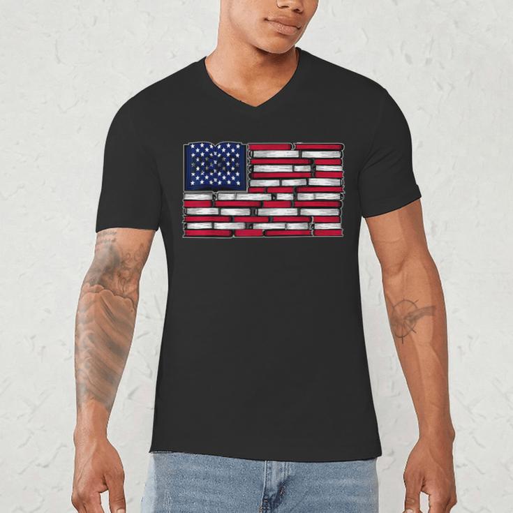 America US Flag Books Library Reading For Book Lover Reader Men's V-Neck T-Shirt
