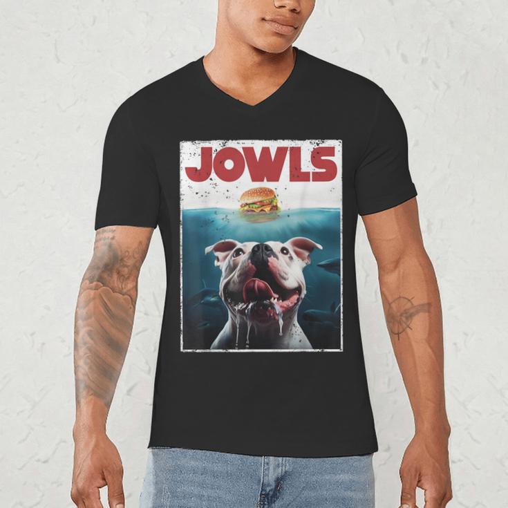 American Bulldog Jowls Burger Bully Dog Mom Dog Dad Men's V-Neck T-Shirt