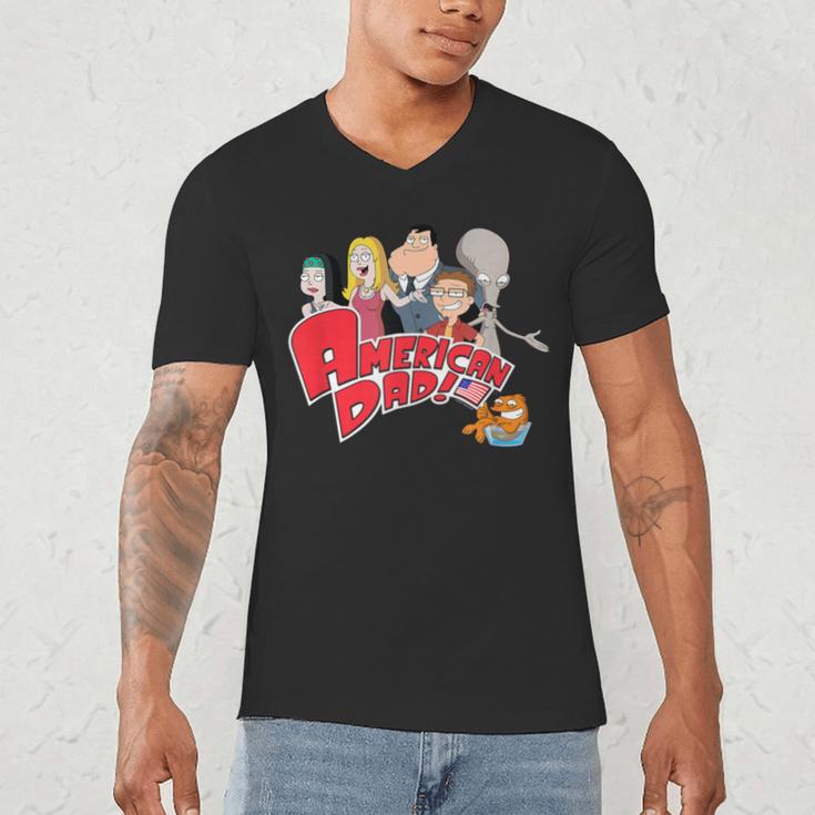 American Dad Show Logo With Family Cartoon Men's V-Neck T-Shirt
