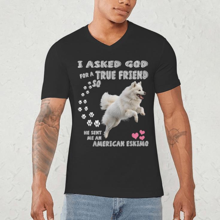 American Eskimo Dog Mom Eskie Dad Art Eskie Lover Quote Men's V-Neck T-Shirt