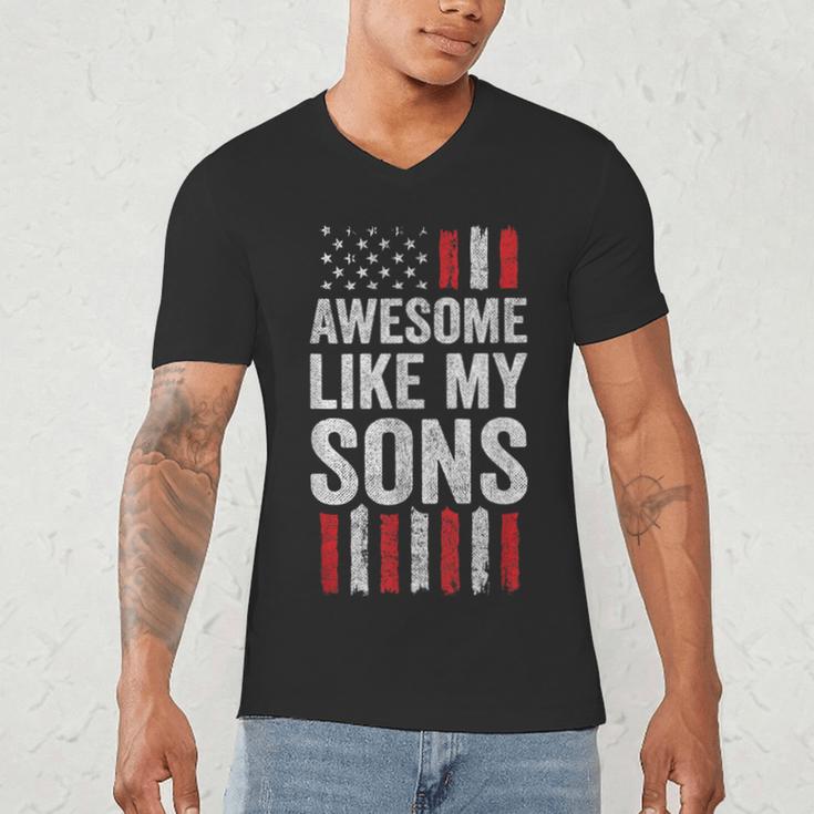 American Flag Dad Mom Awesome Like My Sons Men's V-Neck T-Shirt