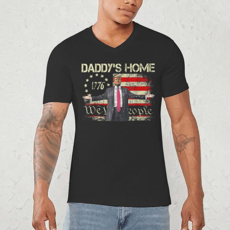 American Flag Trump 2024 Daddy's Home We The People Men's V-Neck T-Shirt