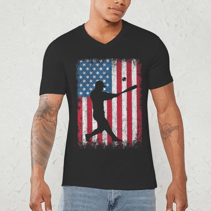 American Flag Vintage Baseball Flag Dad Mom Tee T-Shirt Men's V-Neck T-Shirt