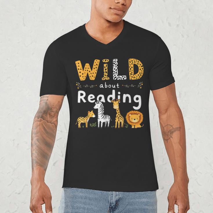 Animal Print Read A Book Character Kids Wild About Reading Men's V-Neck T-Shirt Animal Print Read A Book Character Kids Wild About Reading Men's V-Neck T-Shirt