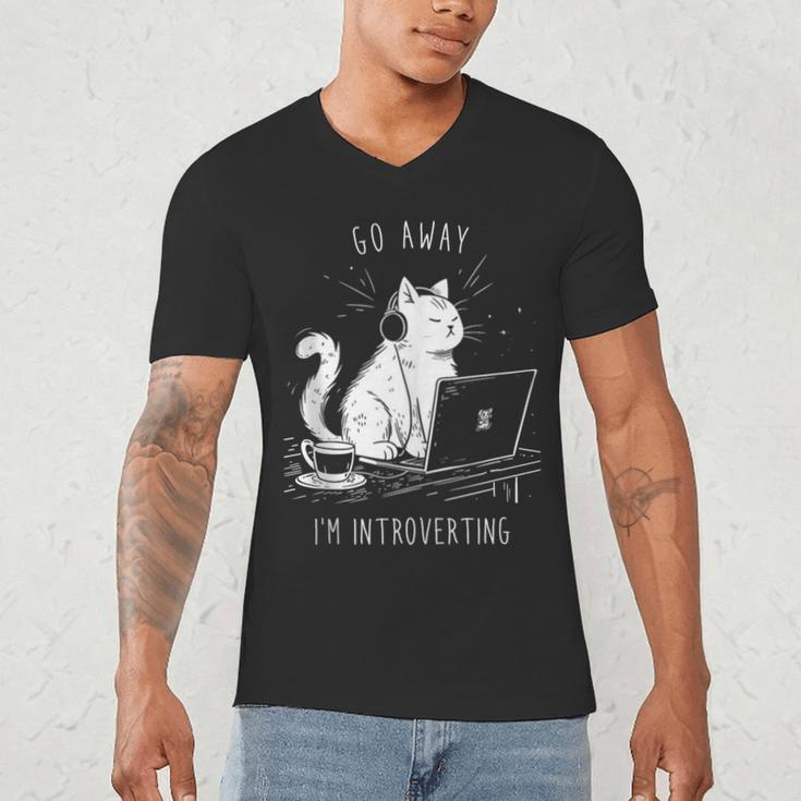 Antisocial Introvert Cat With Coffee On Computer Emo Goth Men's V-Neck T-Shirt Antisocial Introvert Cat With Coffee On Computer Emo Goth Men's V-Neck T-Shirt