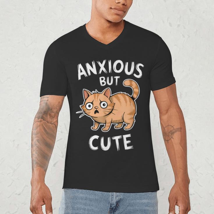 Anxious But Cute Anxiety Meme Cat Lover Introvert For Men Women Men's V-Neck T-Shirt Anxious But Cute Anxiety Meme Cat Lover Introvert For Men Women Men's V-Neck T-Shirt