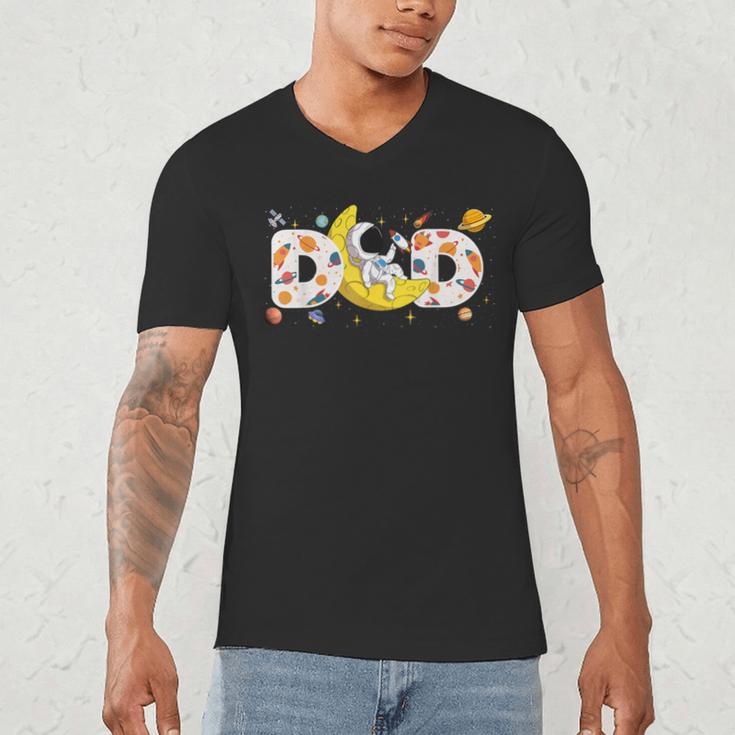 Astronaut Dad Space Birthday Planets Party Matching Family Men's V-Neck T-Shirt