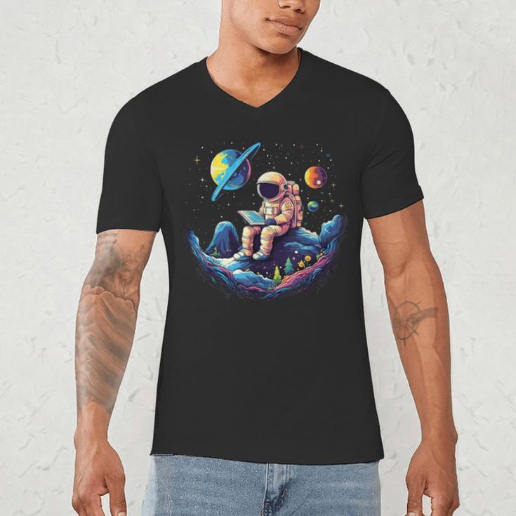 Astronaut Reading Book In Space Books Lover Bookworm Men's V-Neck T-Shirt