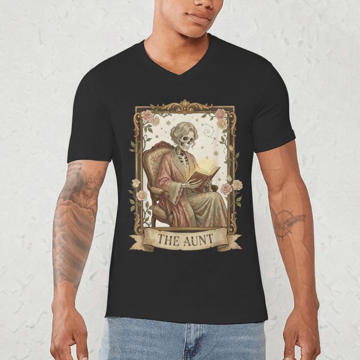 The Aunt Tarot Card Women Skeleton Aunty Book Lover Men's V-Neck T-Shirt
