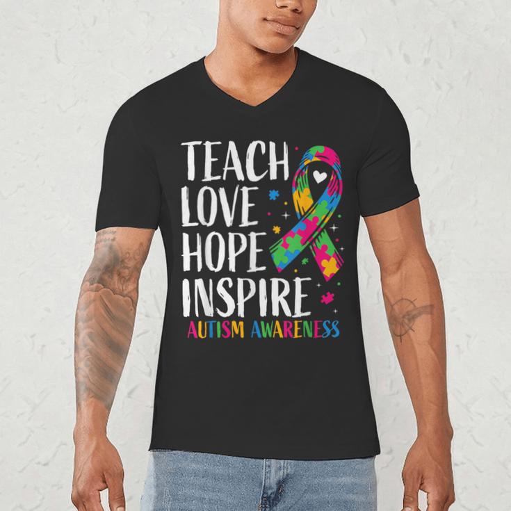 Autism Awareness Ribbon Mom Dad Kids Autistic Support Autism Men's V-Neck T-Shirt