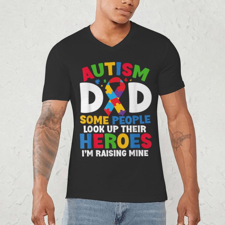 Autism Dad Puzzle Ribbon Proud Son Hero Autism Awareness Men's V-Neck T-Shirt Autism Dad Puzzle Ribbon Proud Son Hero Autism Awareness Men's V-Neck T-Shirt