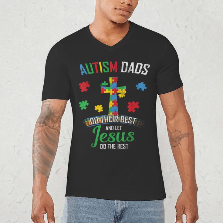 Autism Dad Son Father Autistic Kid Awareness Jesus Christian Men's V-Neck T-Shirt