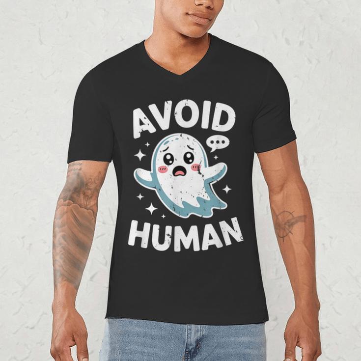 Avoid Humans Cute Kawaii Pastel Ghost Introvert Saying Men's V-Neck T-Shirt Avoid Humans Cute Kawaii Pastel Ghost Introvert Saying Men's V-Neck T-Shirt