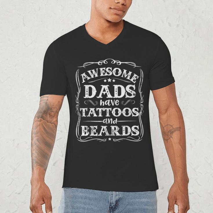 Awesome Dads Have Tattoos And Beards Father's Day 2025 Men's V-Neck T-Shirt