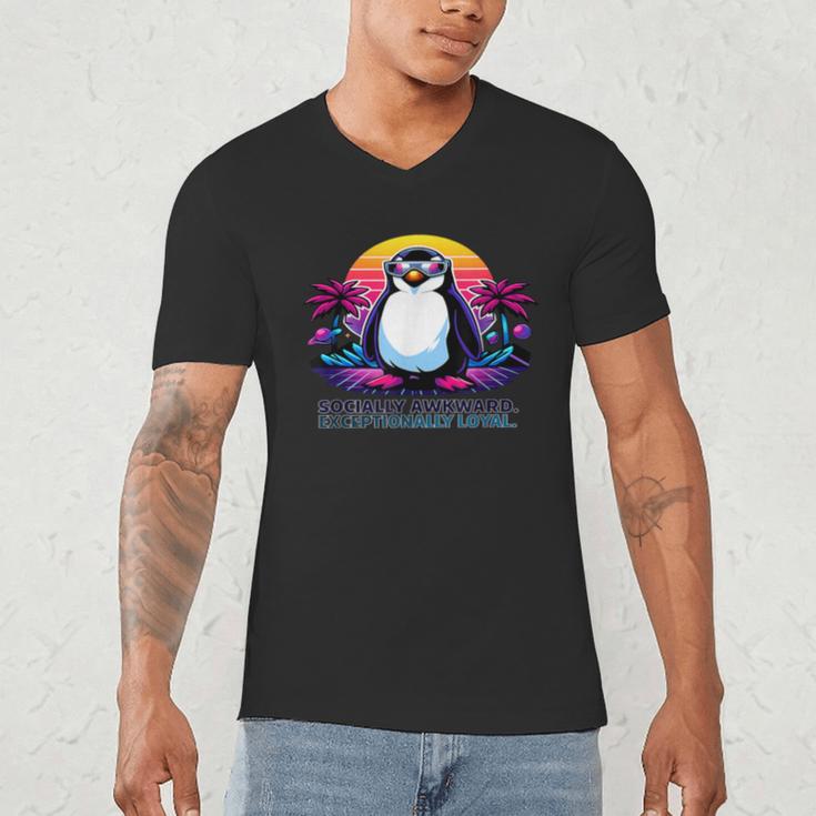 Awkward But Loyal Penguin Synthwave Vapowave Introvert Men's V-Neck T-Shirt Awkward But Loyal Penguin Synthwave Vapowave Introvert Men's V-Neck T-Shirt