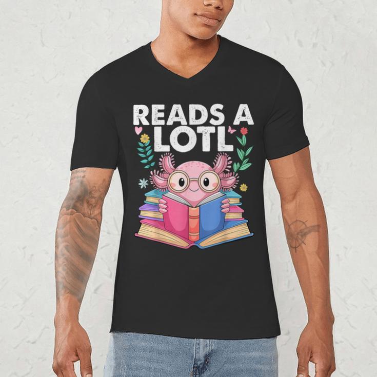 Axolotl Books Readsalotl Reading Bookworm Boys Girls Men's V-Neck T-Shirt