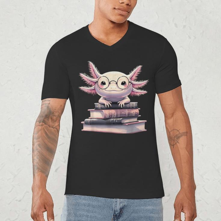 Axolotl Books Readsalotl Reading Bookworm Kawaii Axolotl Men's V-Neck T-Shirt Axolotl Books Readsalotl Reading Bookworm Kawaii Axolotl Men's V-Neck T-Shirt