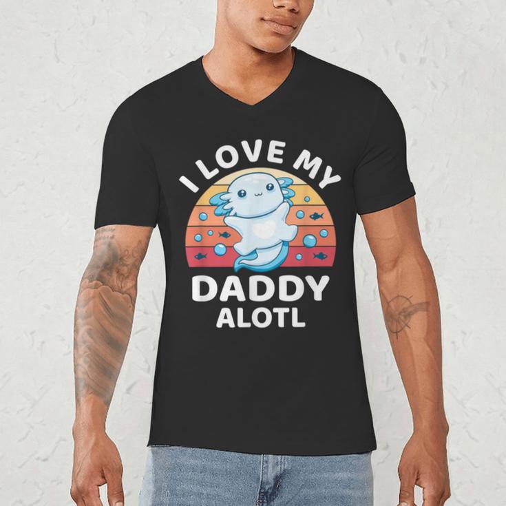 Axolotl Kids Teens Retro Sunset I Love My Daddy Men's V-Neck T-Shirt