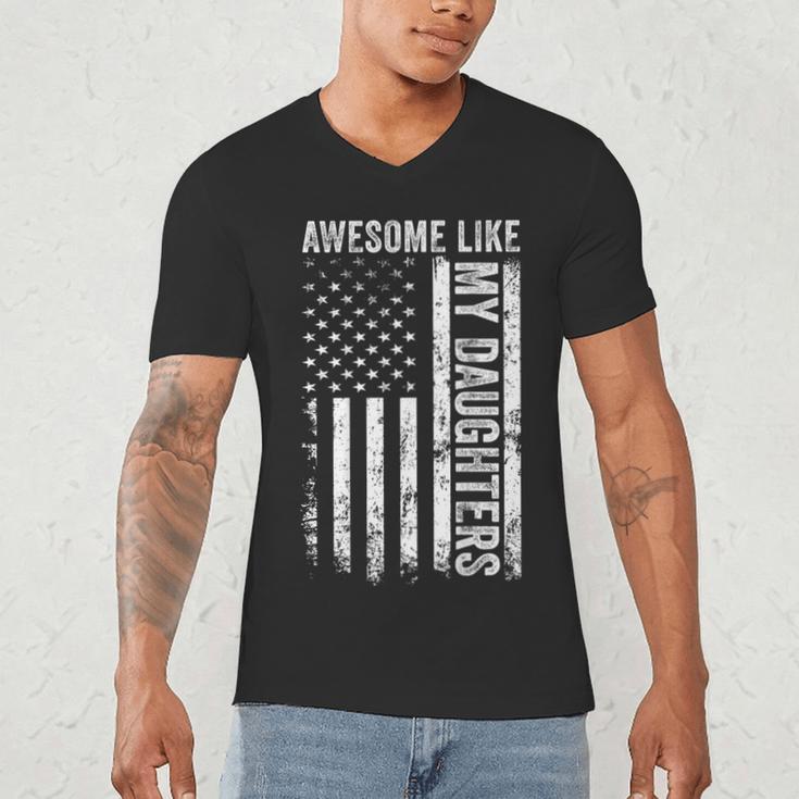 ON Back Awesome Like My Daughters Men Fathers Day Dad Men's V-Neck T-Shirt